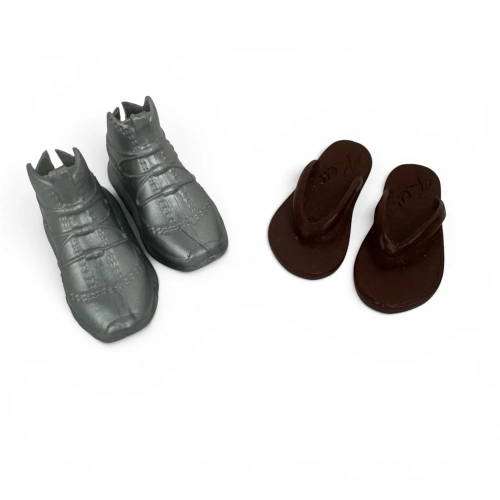 Mattel Ken Doll Shoes Lot Silver Sneakers Brown Flip Flops